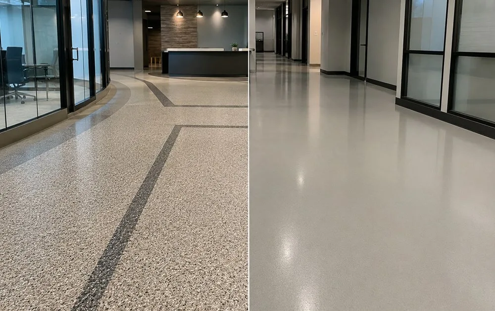 What Is Epoxy Color Sand Self-Leveling Flooring? Epoxy color sand self-leveling flooring is a two-component resin flooring system made with epoxy resin, mineral fillers, silica, and decorative colored sand. After Part A and Part B are thoroughly mixed, the material is poured and spread over a prepared floor. It then flows and levels to form a continuous decorative surface without the repeated joints found between tiles or flooring planks. JUKE Epoxy Color Sand Self-Leveling Flooring can be applied directly over suitable existing tiles, terrazzo, and concrete. When the original floor is stable and properly prepared, complete floor demolition is not required. A Simple Definition Epoxy color sand self-leveling flooring has three main characteristics: Epoxy-based: A two-component epoxy system forms the cured flooring layer. Decorative colored sand: Fine colored sand and mineral materials create color, texture, and a marble-like appearance. Self-leveling: After the material is mixed, poured, and spread, it continues to flow and settle into a smooth surface. The system covers the complete floor. It should not be confused with epoxy tile grout, which fills only the joints between tiles. What Are Part A and Part B? JUKE Epoxy Color Sand Self-Leveling is supplied as a two-component system. Part A is the pre-mixed color sand material. It contains epoxy resin, silica, special colored sand, mineral fillers, and formulation additives. Part B is the specialized curing component. When it is mixed with Part A, a chemical reaction begins and transforms the fluid material into a hard flooring layer. The specified Part A to Part B ratio is 8:1 by weight. However, each complete JUKE set contains Part A and Part B in the correct factory-matched quantities. When using a complete set, the installer combines all of Part A with all of Part B and mixes them thoroughly. Separate weighing on the job site is not required. The supplied ratio should not be changed. Incorrect proportioning or incomplete mixing may affect curing, hardness, color, and surface quality. How Does Self-Leveling Work? “Self-leveling” describes the material’s ability to flow and settle after it has been mixed and distributed across the floor. It does not mean that the product can simply be poured onto the substrate without using an application tool. The basic process is: Inspect and prepare the existing floor. Mix the complete Part A and Part B components. Pour the mixed material onto the substrate. Spread it evenly with a notched trowel or suitable long-handled spreading tool. Allow the material to flow and level. Protect the floor while it cures. The installer controls the initial material distribution and layer thickness. The self-leveling action then helps the surface become smooth and continuous. What Does “Seamless Flooring” Mean? A seamless floor is installed as a continuous surface instead of being assembled from separate tiles, planks, or sheets. After curing, the main flooring area does not have repeated tile grout lines or plank joints. This creates: A more continuous appearance Fewer visible joint lines Easier routine cleaning A consistent decorative finish A marble-like or finely speckled surface Necessary structural and movement joints must still be respected. “Seamless” does not mean that required building joints should be permanently covered. Can It Be Applied Directly Over Existing Tiles? Yes. JUKE Epoxy Color Sand can be applied directly over suitable existing tiles without removing the complete tiled floor. The tiles must be: Firmly bonded Structurally stable Clean and dry Free from oil, wax, dust, and contaminants Properly mechanically prepared Free from unresolved movement or moisture problems Loose, hollow, cracked, or moving tiles must be repaired before application. Deep tile joints or significant unevenness may also require preparation. Direct-to-tile therefore means that complete demolition may be avoided when the existing floor is suitable. It does not mean that every old tiled floor can be coated without inspection or preparation. ﻿Learn when epoxy flooring can be applied directly over existing tiles.﻿ Does It Require a Primer? The standard JUKE system does not require a separate primer when applied to a suitable and correctly prepared substrate. This removes one application step, but it does not eliminate surface preparation. Depending on the existing floor, preparation may include: Mechanical grinding Dust removal Oil and wax removal Crack repair Repairing loose tiles Correcting major unevenness Checking substrate moisture “No primer” should not be interpreted as “no preparation.” Can It Be Applied Over Concrete and Terrazzo? Yes. The system can be installed over suitable concrete and terrazzo. Concrete must be stable, sufficiently strong, clean, dry, and free from weak surface material. Cracks and damaged areas must be repaired before installation. Existing terrazzo must be securely bonded and mechanically prepared. Polish, wax, oil, and contaminants that could reduce adhesion must be removed. When the condition of an existing surface is uncertain, a small on-site adhesion test is recommended. The flooring system should not be used to hide active structural cracks, loose substrates, or continuing moisture problems. What Is the Recommended Thickness? The recommended application thickness is approximately 1.0–2.0 mm. The installer uses a notched trowel or suitable long-handled spreading tool to distribute the material and control the layer before it self-levels. Actual material consumption depends on: Application thickness Surface roughness Existing tile joints Floor flatness Local repairs Normal installation loss A rough or uneven floor will normally consume more material than a smooth and flat substrate. How Is It Different from Other Epoxy Products? Epoxy color sand flooring belongs to the wider epoxy flooring category, but it has a specific decorative formulation and purpose. Product Main characteristic Typical use Epoxy color sand self-leveling Epoxy resin combined with fine decorative colored sand Seamless decorative floor renovation Conventional self-leveling epoxy Usually creates a smooth, uniform resin surface Commercial and industrial floors Epoxy terrazzo Uses larger decorative aggregates and may require grinding and polishing Premium terrazzo-style surfaces Epoxy tile grout Fills individual tile joints Tile-joint filling and renovation Some traditional epoxy systems are also seamless and self-leveling. The main difference is that JUKE Epoxy Color Sand incorporates fine decorative colored sand to produce a marble-like or finely speckled appearance. Epoxy terrazzo often uses larger aggregates and a more complex grinding and polishing process. Epoxy tile grout does not cover the entire floor. It preserves the visible tile pattern. What Does the Finished Floor Look Like? Colored sand creates fine visual variation within the cured surface. Depending on the selected color and finish, t